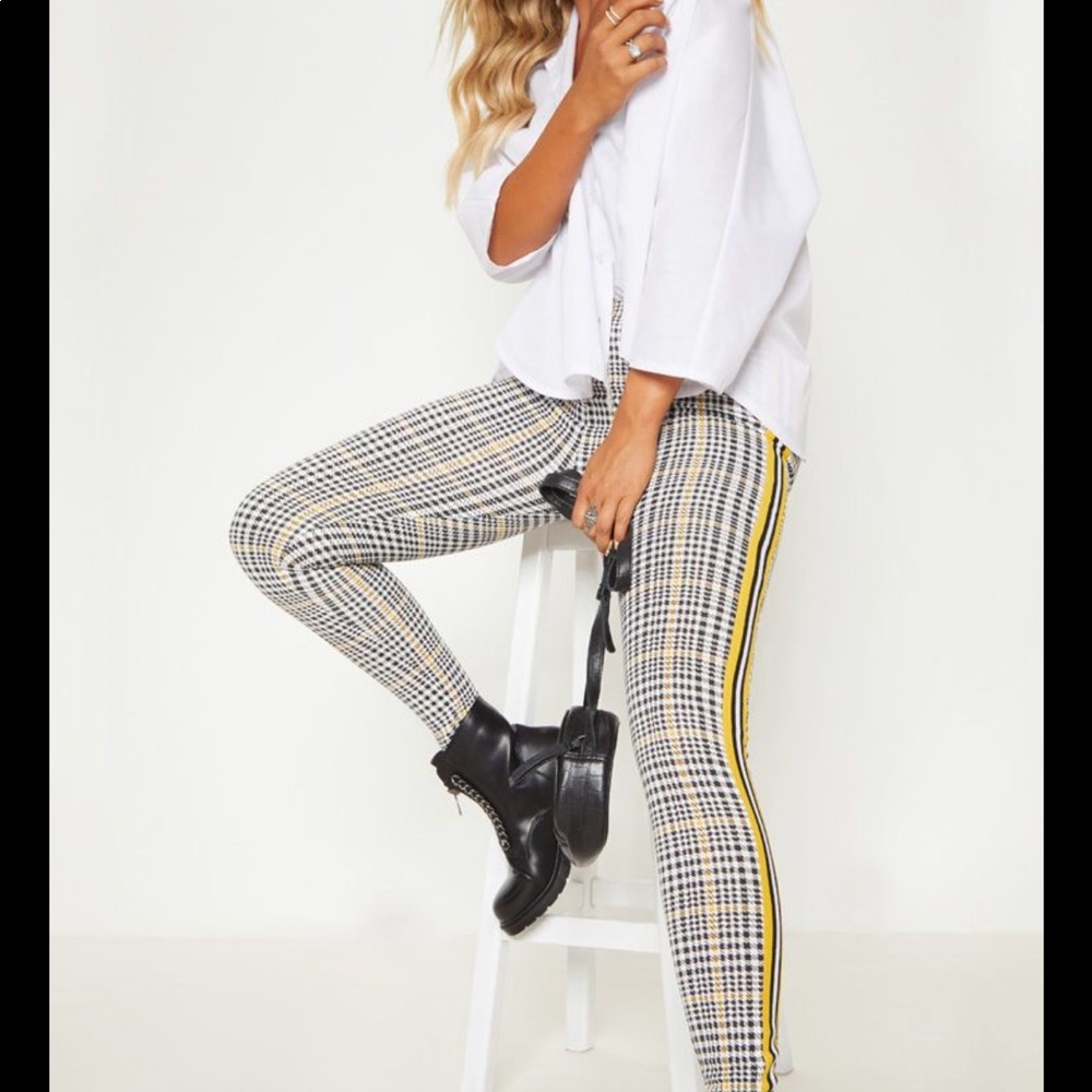 Mustard check sport stripe leggings